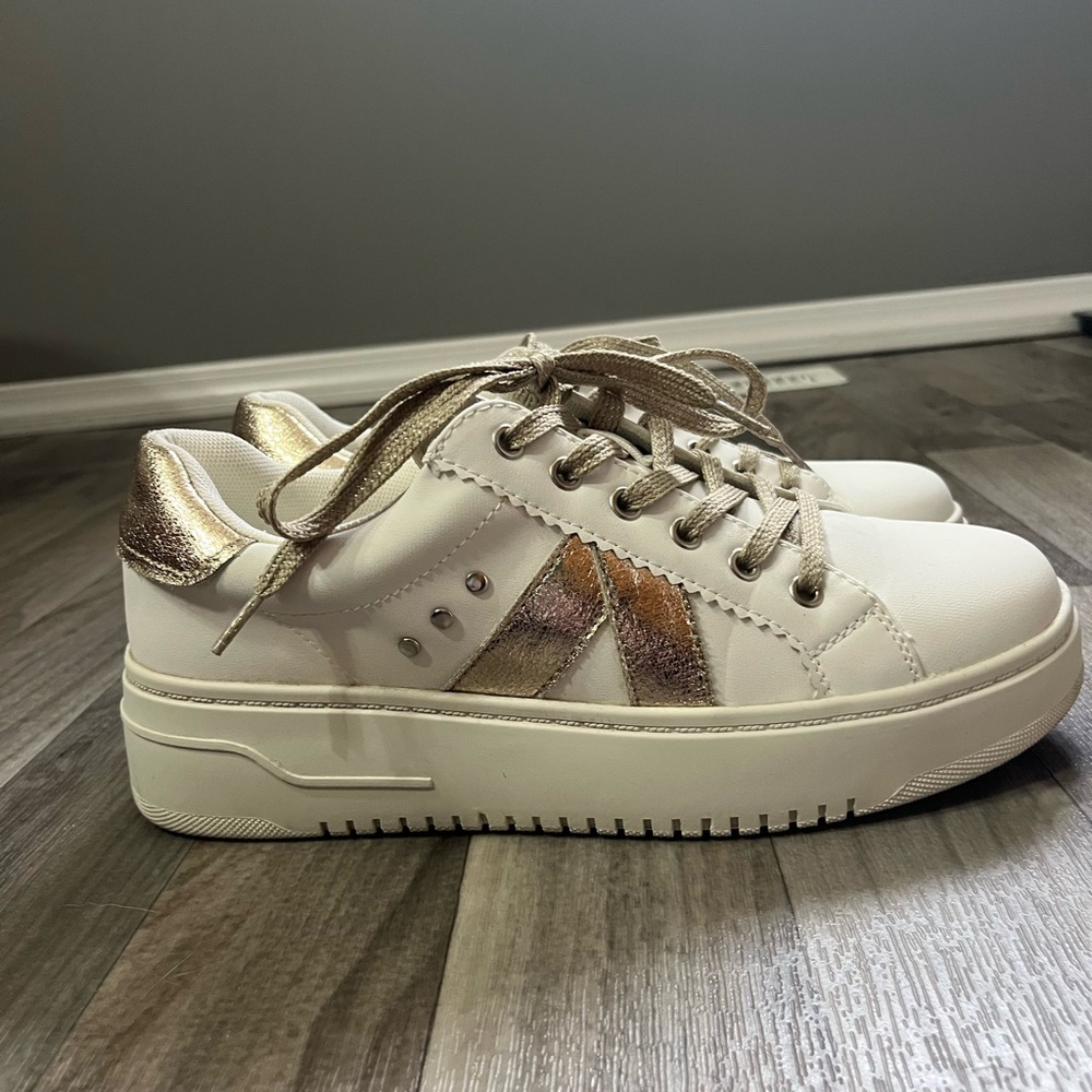 White and Gold Sneakers